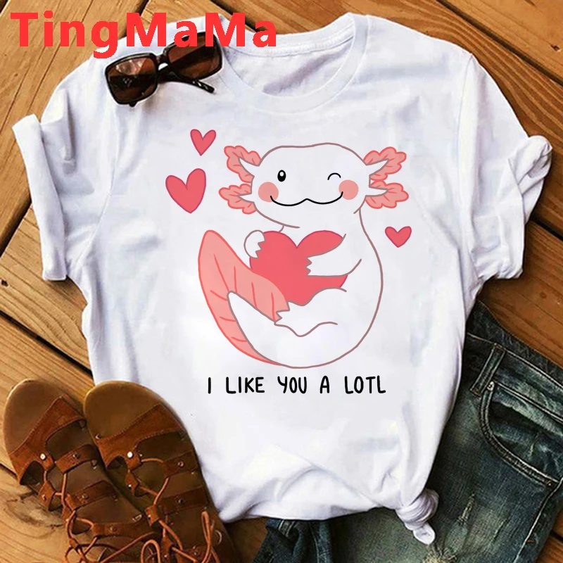 Kawaii Cartoon Axolotl T Shirt Women Funny Summer Tops Anime Graphic Tees Hip Hop Unisex Cute Harajuku Aesthetic Tshirt Female palm angels t shirt Tees