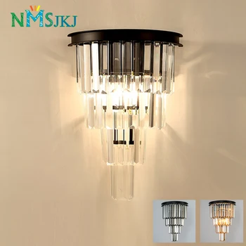 

American Retro Country Smoke Gray Amber LED Crystal Wall Lamp Corridor Bedside Lighting Fixtures