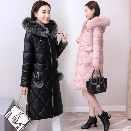 

2019 Winter New Popular Wind Korean Version Pink Big Code Women Simple Elegant Temperament Slim Thicker Long Female Down Coat