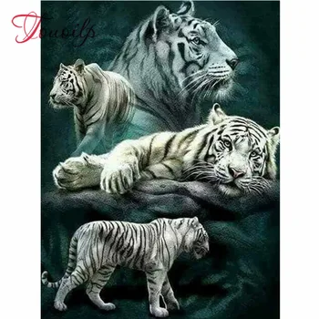 

Diy Diamond Painting Cross Stitch Kits 5D Diamond Embroidery Animal white tiger Home Decor Full Square Diamond Mosaic Pictures