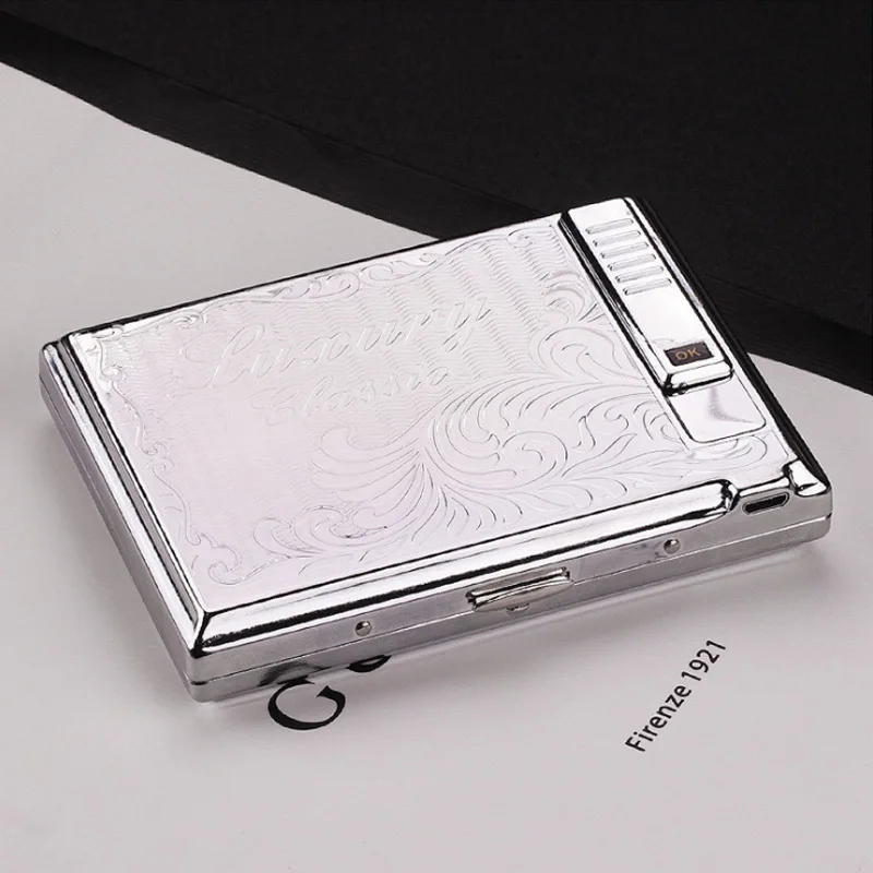 20 сигарет) Ретро металлический Электронный USB портсигар зажигалки зарядка электрическая ветрозащитная Зажигалка коробка для сигарет подарок для мужчин