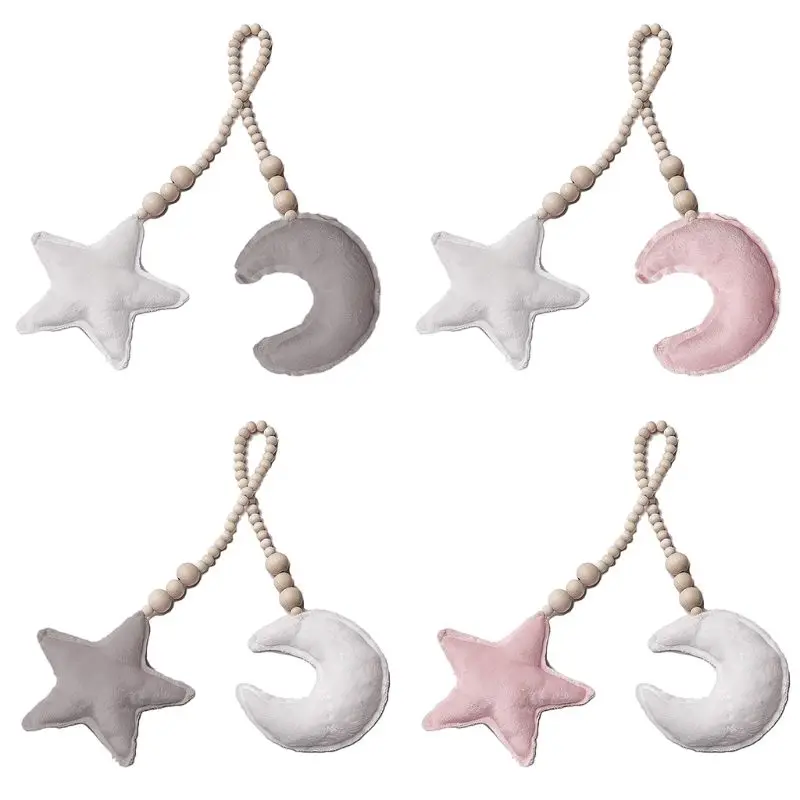 Unique Moon Stars Wooden Beads Strings Toy Baby Decoration Pillow Kids Bed Room Crib Tent Decor Ornaments