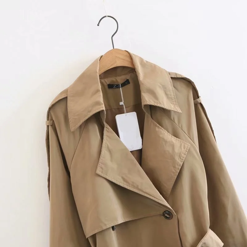 Blvyisla хаки с длинными рукавами с отворотом двубортное Epaulet ветровка пальто Женская мода тонкая талия пояса Тренч пальто Топы