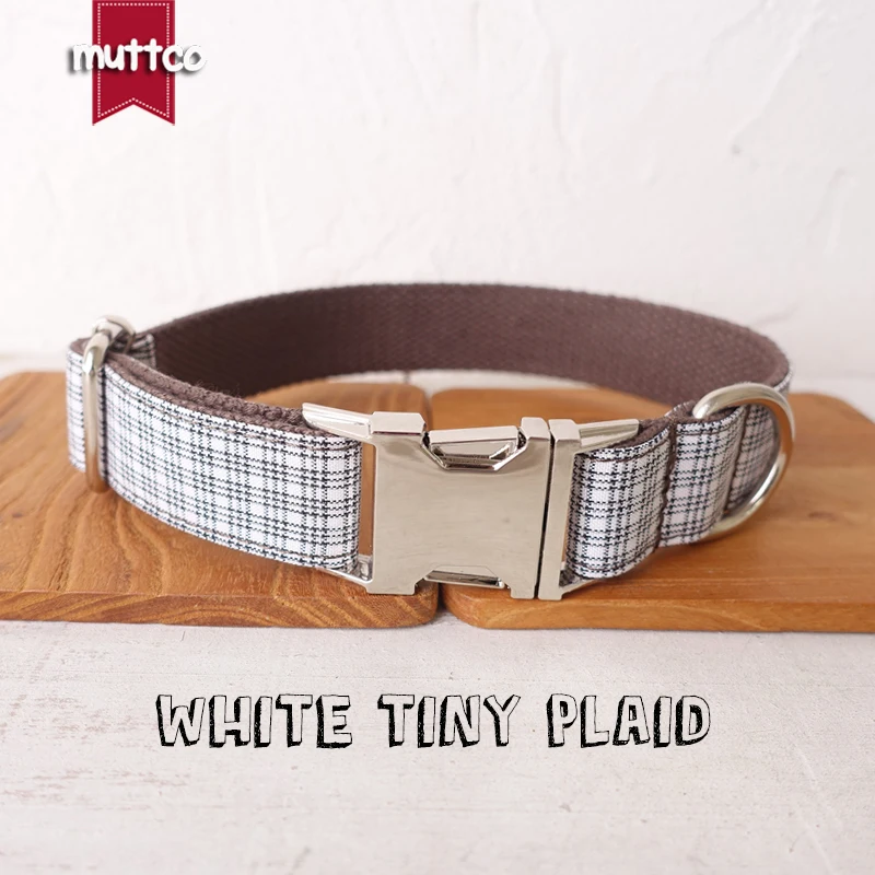 

10pcs/lot MUTTCO retailing self-design dog collar WHITE TINY PLAID handmade poly satin and nylon 5 sizes dog collar UDC102