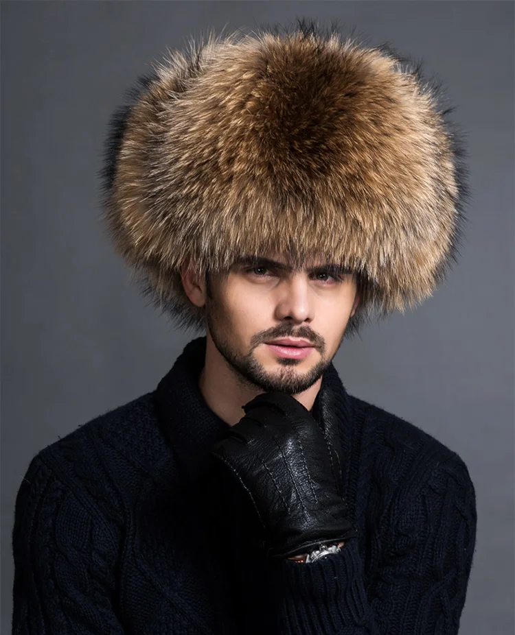 Русская кожаная Кожаная Шапка-бомбер, мужские зимние шапки с наушниками, шапка-ушанка, мужская шапка из натурального меха енота, черная лисица, хатска