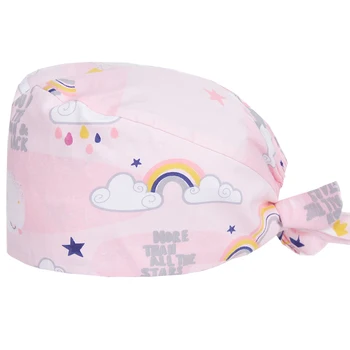 

Rainbow Pink Surgical Cap Nurse Medical Scrub Hat Pink Women Thin Cotton with Sweatband Tieback Work Hats Hospital Doctor Caps