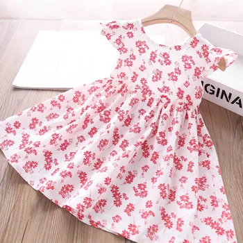 

2020 Summer Girls Printing Flower Backless Dress Wholesale Children's Clothing