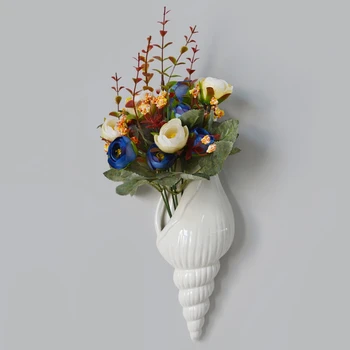 

Modern White Ceramic Sea Shell Conch Flower Vase Wall Hanging Home Decor Living Room Background Wall Decorated Vase Style 3