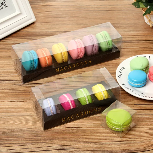 24Pcs/lot Hot Sale Paper Packing Box Macaroon Packing Box Dessert Transparent Packaging Box Grade Wedding Party Decor PVC Cover