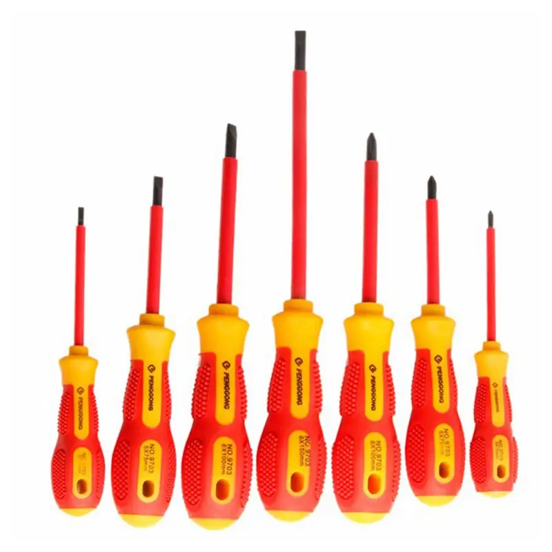 

ELEG-PENGGONG 7Pcs Insulated Screwdriver Set 1000V Phillips/Slotted Electrician Set Screwdriver Bits Voltage Magnetic CR-V Hand