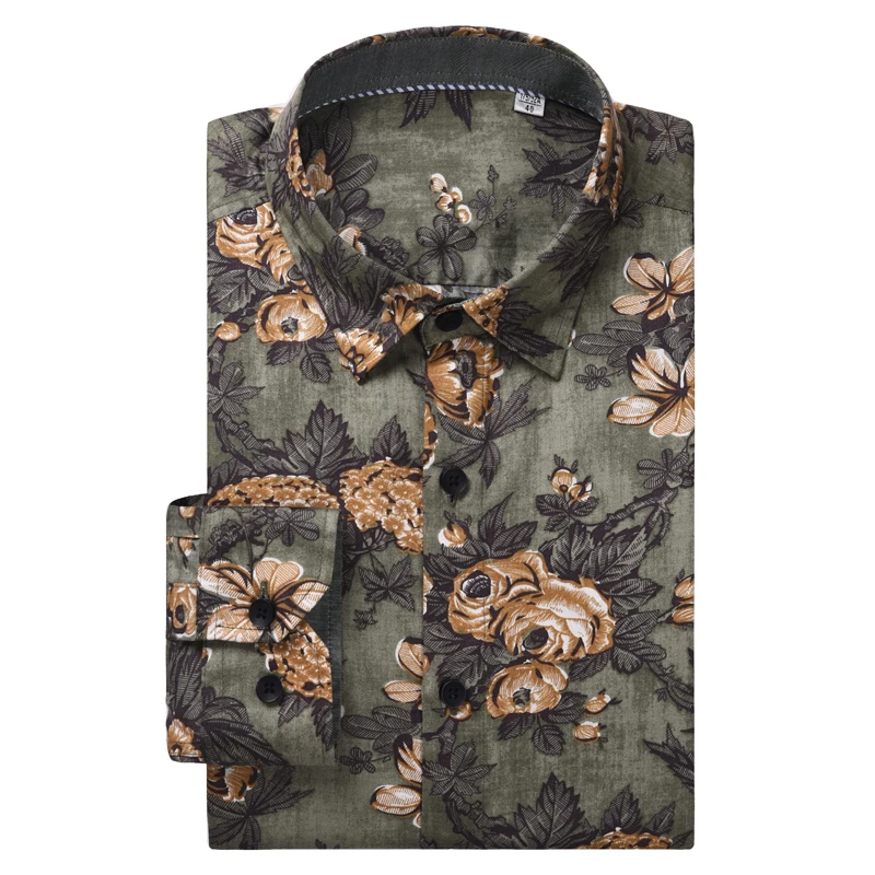 

Men's Fashion Floral Long Sleeve Flower Printed Shirt Button Closure Comfortable 100% Cotton Standard-fit Casual Shirts