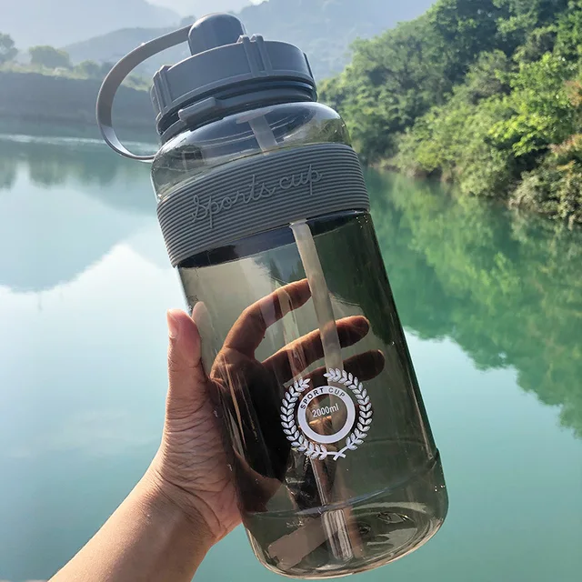 2000ml-600ml Outdoor Fitness Sports Bottle Kettle Large Capacity Portable Climbing Bicycle Water Bottles BPA Free Gym Space Cups HA437-gray