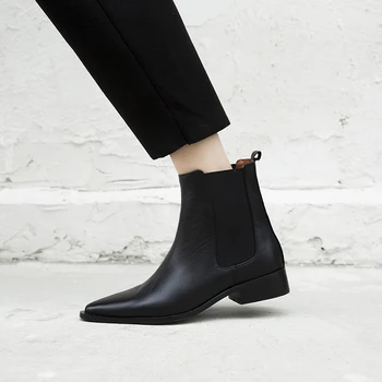 

2020 Women Autumn Winter autumn Chelsea Boots Party Office Shoes Woman low Heels Genuine Leather Ankle Boots size 41 42 43