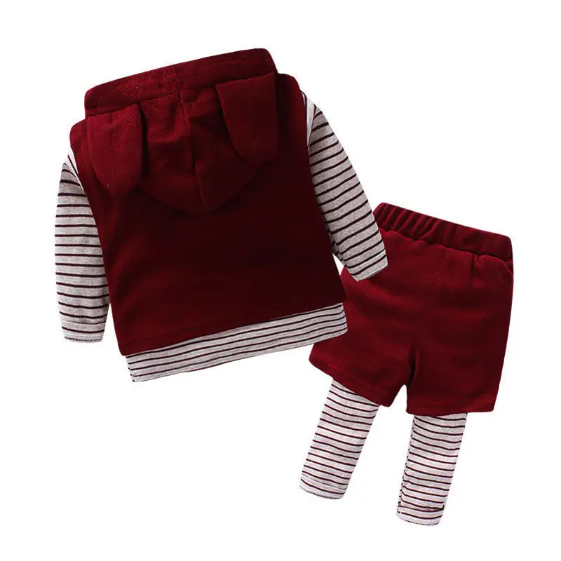 VIMIKID Одежда для малышей комплект осень г. однотонные Цвет без рукавов из хлопка+ футболка с длинным рукавом, футболка в полоску+ с имитацией двух отдельных изделий Повседневное штаны, 3 предмета в комплекте