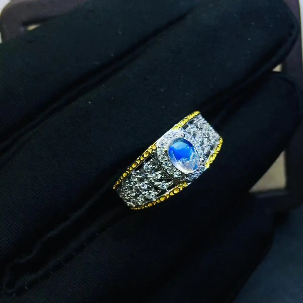 

man ring magic moonstone gemstone ring 925 silver fine jewelry natural gem moonlight birthstone birthday party date gift golden