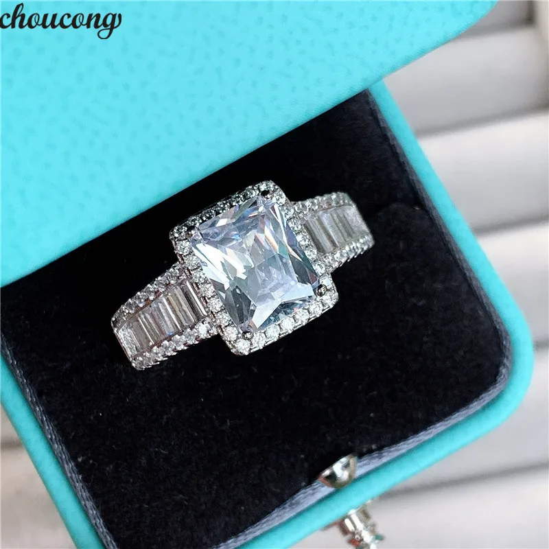 Choucong Lovers Promise Ring 925 пробы Серебряный квадрат AAAAA cz обручальное кольцо кольца для мужчин и женщин вечерние ювелирные изделия подарок