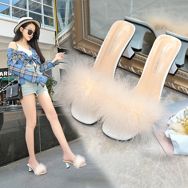 Zapatillas de tacón alto coreanas para mujer, chanclas de tacón grueso, sandalia Maomao