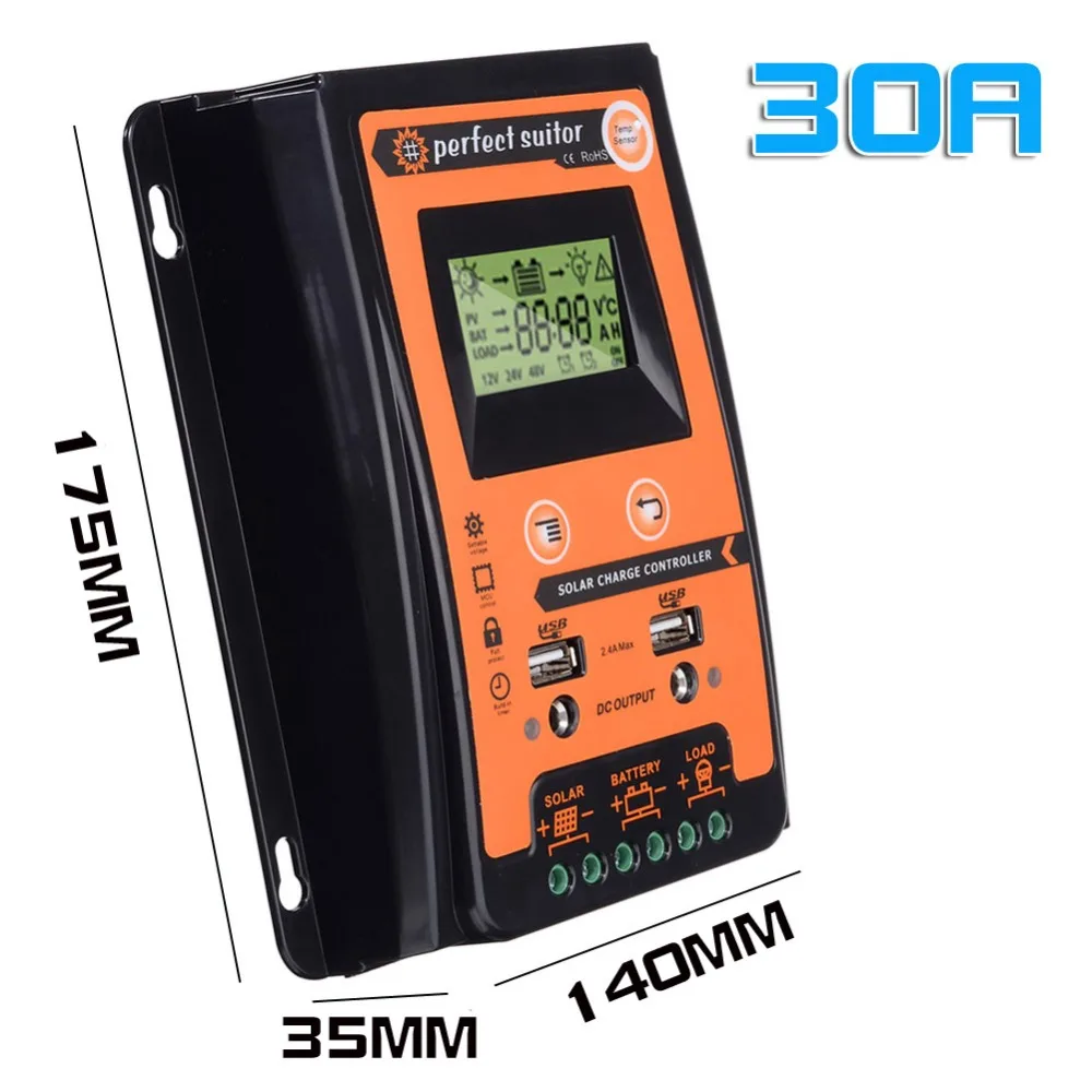 Controlador de Carga Regulador de Carga Usb para Lítio e Chumbo-bateria Solar Inteligente Pwm Saída Ácido Bateria 12v 24v 70a Controladores solares