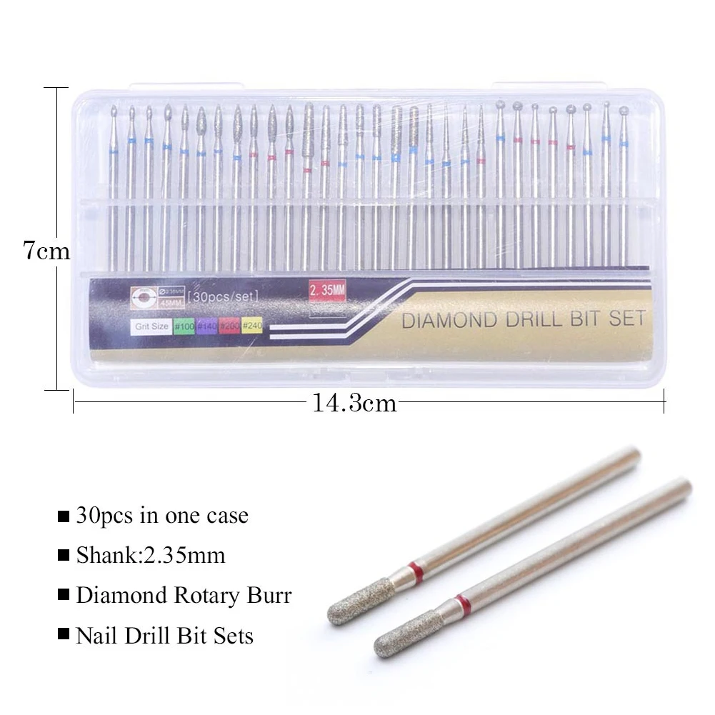 30pcs Salon Nail Files Set Dead Skin Electric Manicure Tools Burrs Cutter Polisher Art Professional Diamond Accessories Remove