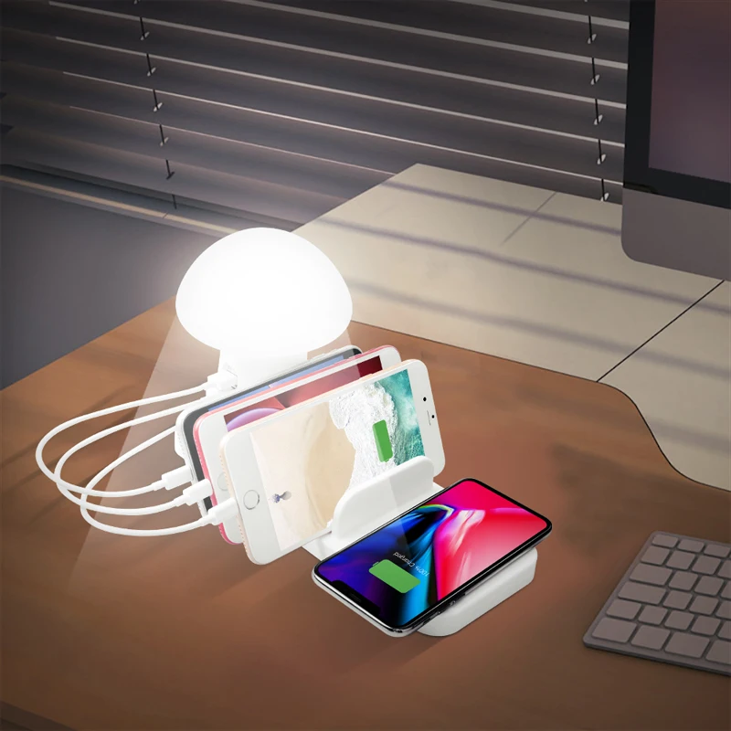 Многофункциональный держатель для телефона Подставка USB зарядное устройство 3 USB порта Быстрая зарядка 3,0 Беспроводное зарядное устройство/ночник для большинства мобильных телефонов