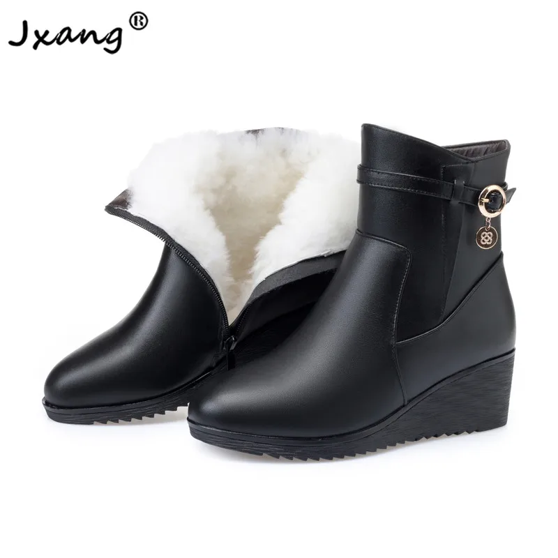 

JXANG New All Wool Women Genuine Leather Snow Boots Warm Wedge Bottom Platform Warm Shoes Ankle Boots Plush Winter high quality