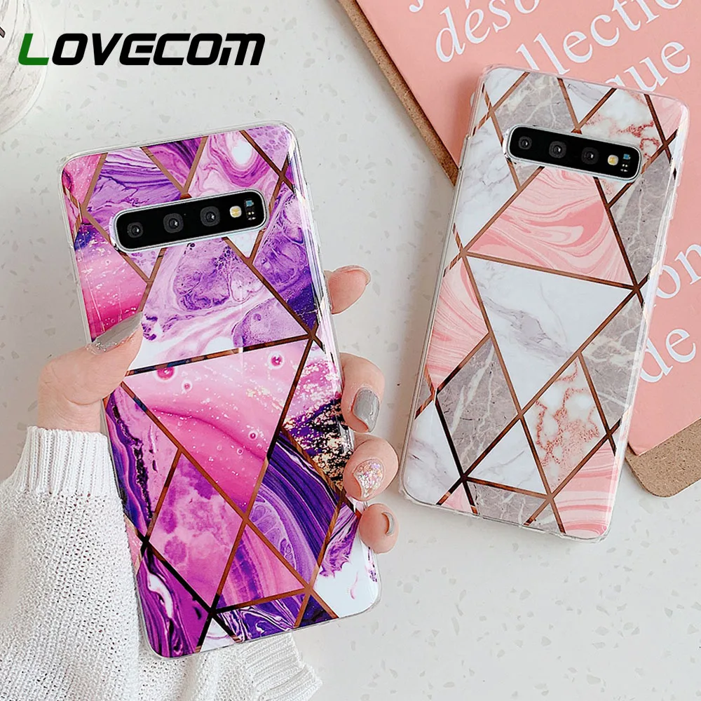 

LOVECOM Luxury Geometric Marble Phone Case For Samsung A50 S10 S9 Plus S10e Note 10 Pro A70 A40 Electroplate Soft IMD Back Cover