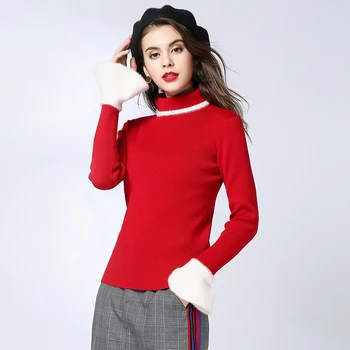 

MERRY PRETTY Women's Solid Knitted Sweater 2019 Autumn Winter Flare Sleeve Turtleneck Thick Pullover Knit Jumper