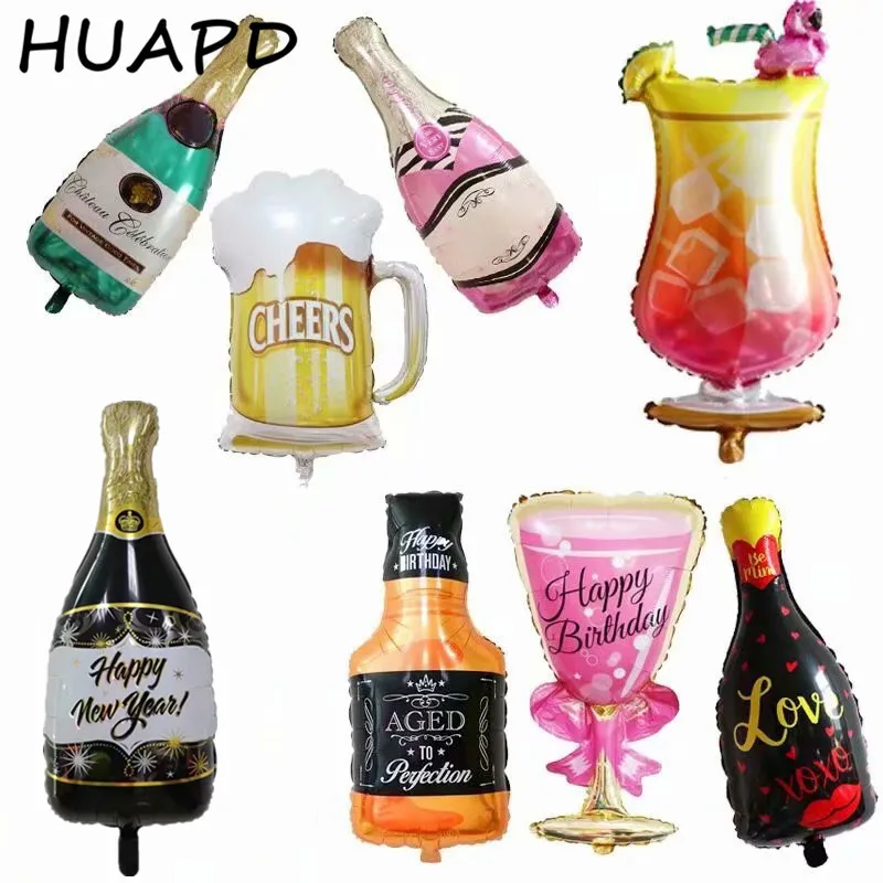 

Large beer cup Balloons Gold Whiskey Wine Bottle Shape Foil ballons Inflatable helium globos birthday party decorations adult