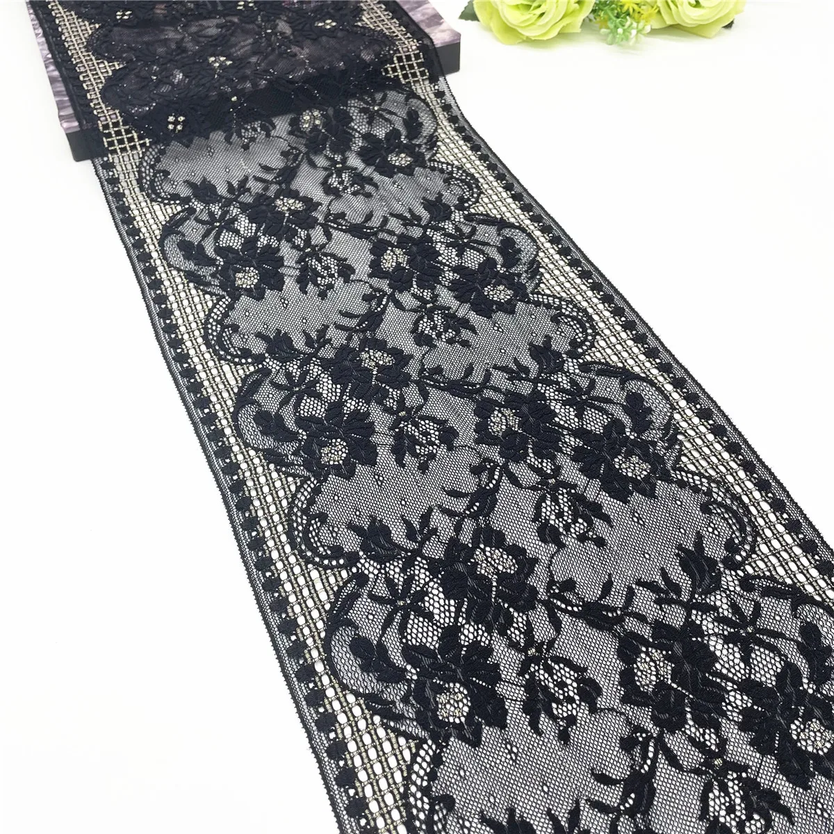 3y/Lot Width 8 1/2 inch (22cm) Black Gold Elastic Stretch Lace Trim Lingerie Sewing Craft DIY Apparel Fabric Garment Accessory 1