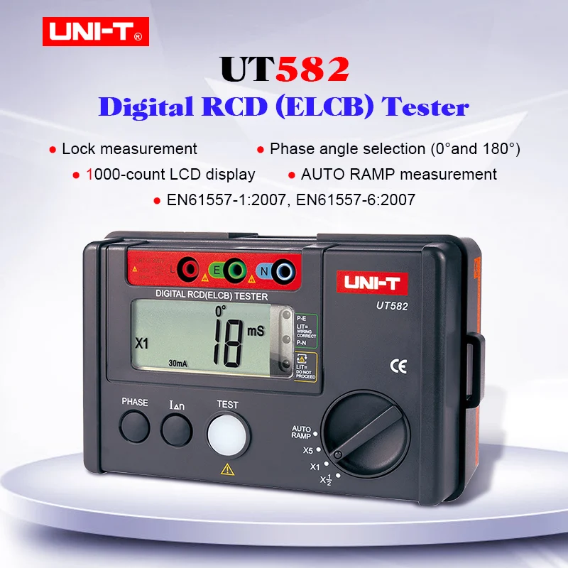 

leakage protection switch tester UNI-T UT582 ,Digital RCD(ELCB) Tester,digital phase switch,AUTO RAMP function,connections check