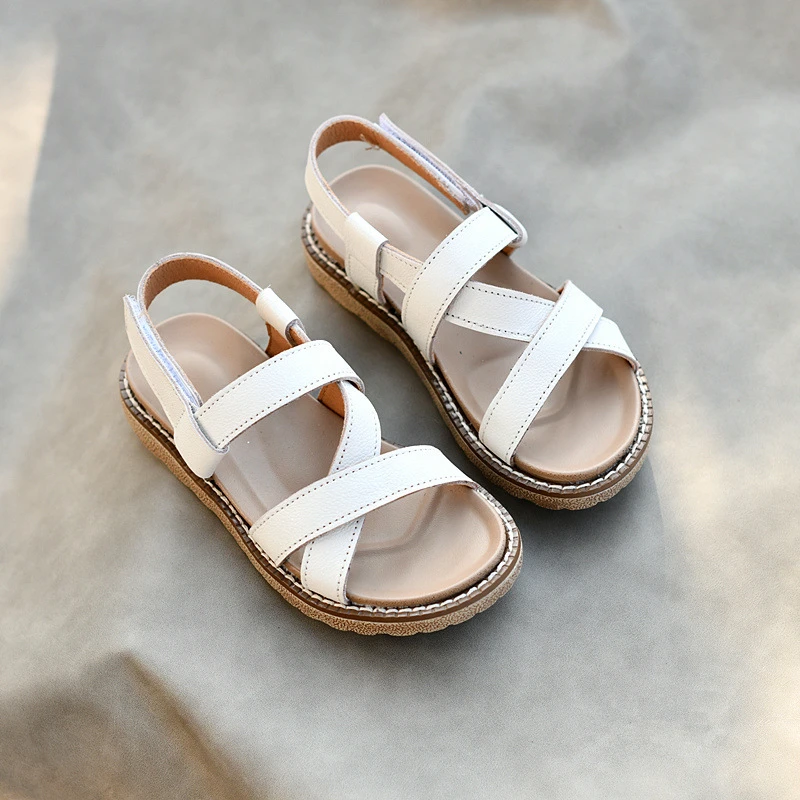 Genuine Leather Girls and Boys Sandals Upscale Fashion Children's beach Shoes Non-slip Summer Size 26 36 kids shoes children sandals kids sandals beach shoes