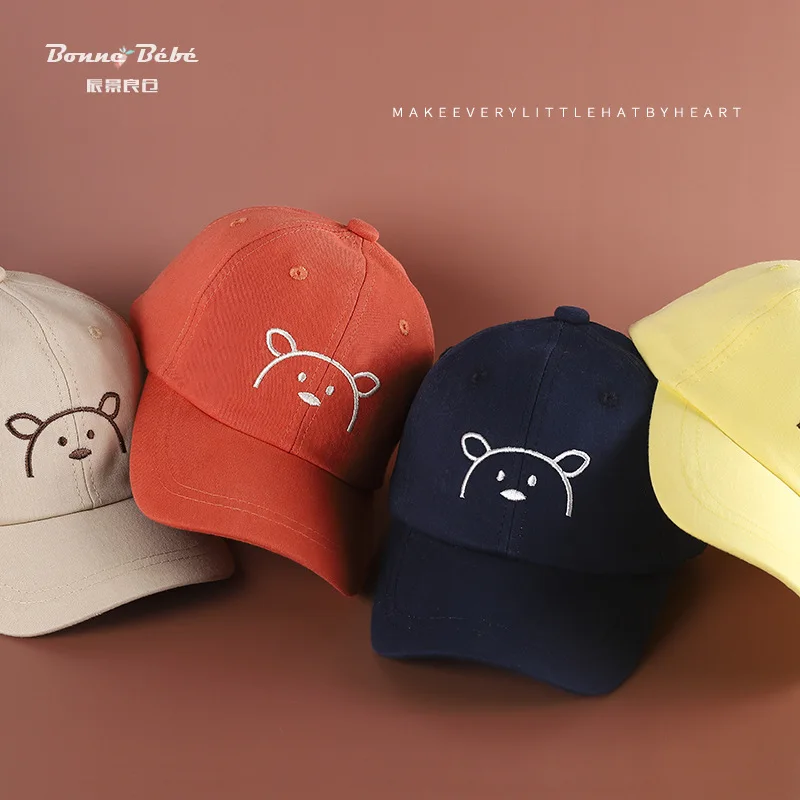 

2020 Spring Pure Cotton Embroidered Cartoon Baby Bear Brim College Style Sun-resistant Fashion Baseball Cap baby hat