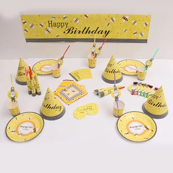 

69pcs Cute Little Bee Birthday Party Decorations Tableware Set Paper Napkins Cups Plates Baby Shower Bee Party Event Favors