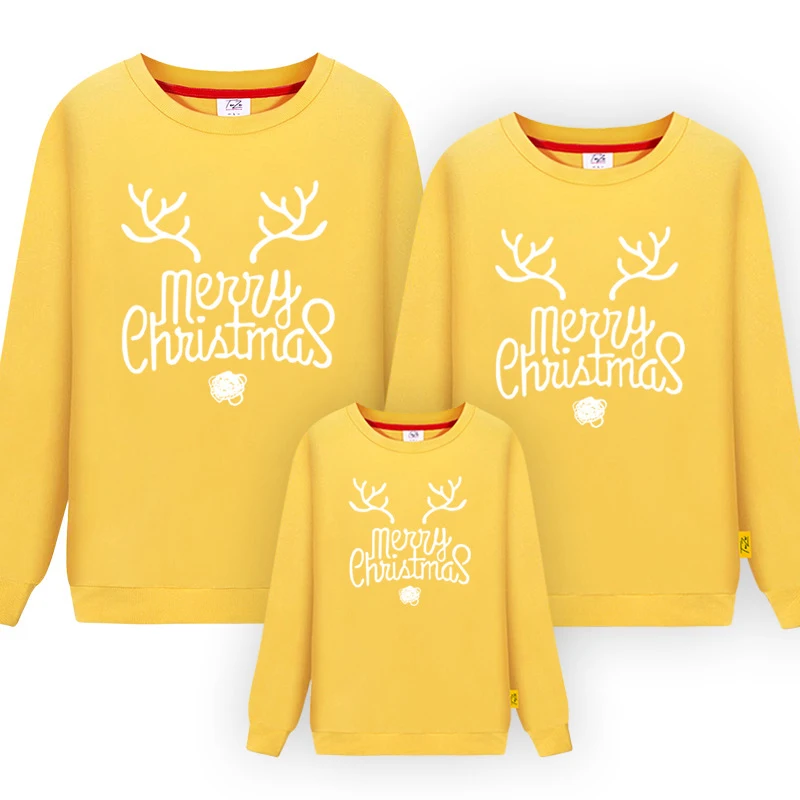 Модная одежда с длинными рукавами для родителей и детей осенняя толстовка с капюшоном, Рождественская Толстовка, разноцветный свитер с круглым вырезом Вечерние Семейные Топы S-XXXL - Цвет: Цвет: желтый