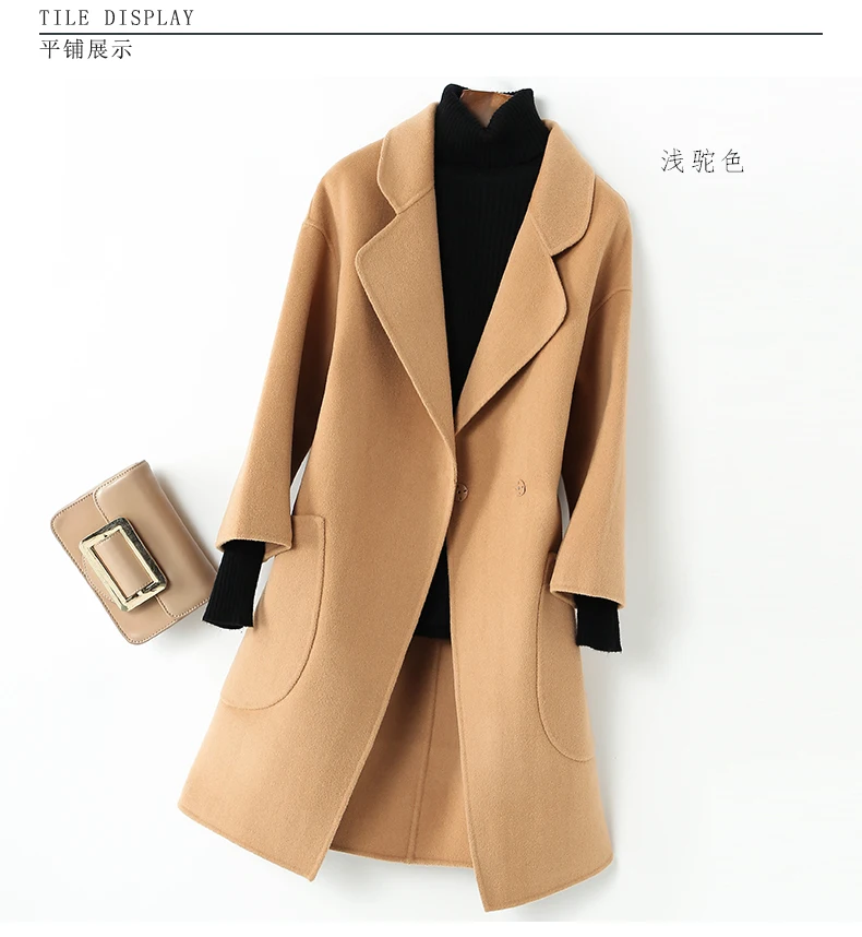 double faced cashmere coat medium long double faced wool coat women's new Hepburn style Korean version in autumn and winter