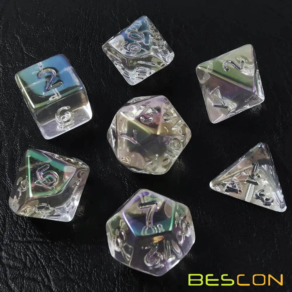 

Bescon Unpainted Raw Plating Polyhedral Dice Set of Pearly Transparent, RPG Dice Set of 7