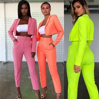 

2019 Women OL Two Piece Set Spring Autumn New Fashion Elegant Lady Slim Open Stitch Jacket And Pants Woman 2 Pieces Blazers Set