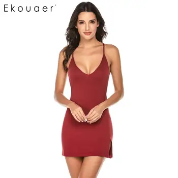

Ekouaer Women Sexy Summer Night Dress Loungewear Adjustable Spaghetti Strap Chemise Lingerie Nightgown wiht G-string Sleepwear