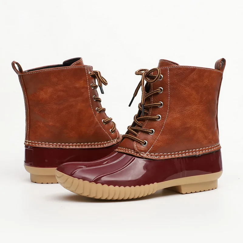 SHUJIN Women's Boots Lady Duck Boot With Waterproof Rubber Sole Women Rain Boots Lace Up Ankle Shoes Winter Women Shoes