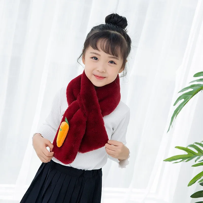 Детский шарф для девочек, плюшевый шарф, милый мультяшный морковный декор, воротник, шаль, шея, теплая для зимы