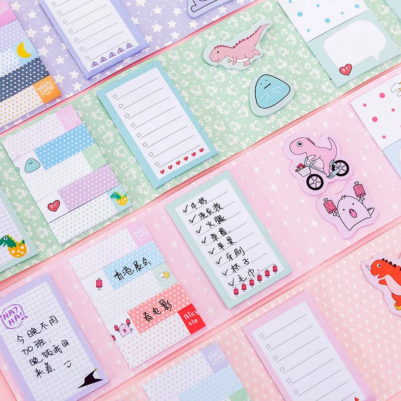 Милые Складные блокноты Kawaii Dinosaur Sticky Notes наклейки для письма детей канцелярские