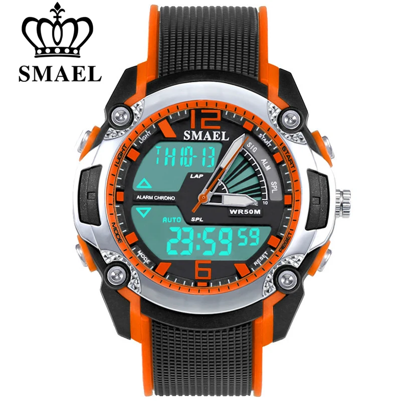 Модные детские спортивные часы SMAEL водонепроницаемые аналоговые светодиодные