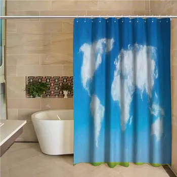 

World Map Precision Custom Shower Curtain Graphic Design of Shaped Clouds in The Sky with Colors Nature Art Print Modern