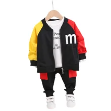 Осенняя детская одежда; одежда для малышей; костюм для мальчиков и девочек, спортивная куртка с буквенным принтом Длинные штаны 3 шт./компл. детской одежды, тренировочный костюм для маленьких мальчиков