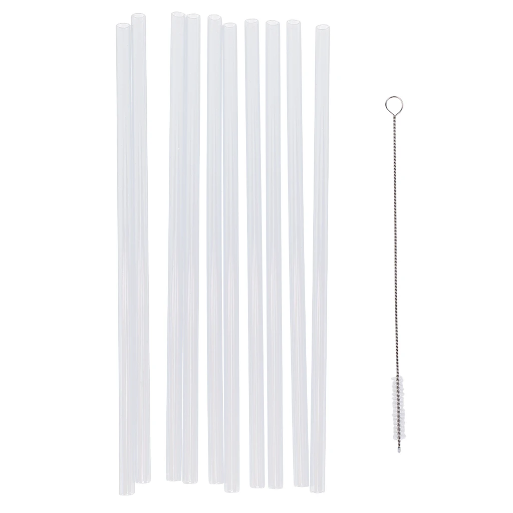 Clear Reusable Plastic Replacement Drinking Straws for Mason Jar, Tumblers, Set of 10 With Cleaning Brush