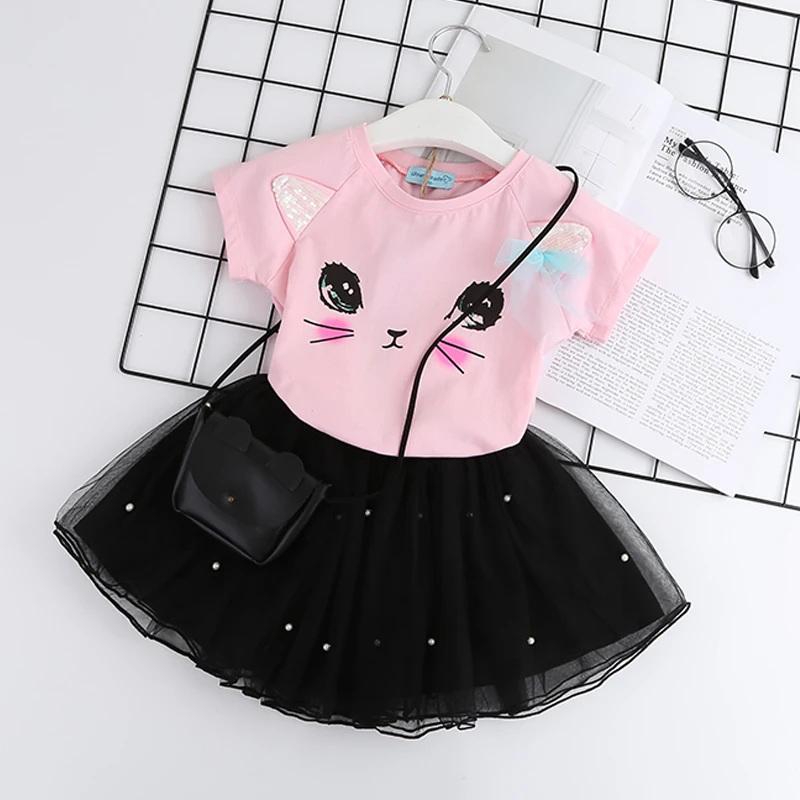 AZ231 Pink Keelorn/комплекты одежды для девочек коллекция года, летняя Брендовая детская одежда футболка с короткими рукавами и цветочным принтом+ платье-пачка Детские платья из 2 предметов - Цвет: AZ231 Pink