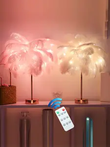 Настольная лампа с перьями и пультом дистанционного управления, креативный теплый светильник «сделай сам» с питанием от USB/батарейки AA, укр...