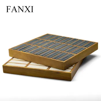 

FANXI 2Pc ewelry Display Tray Solid Wood Ring Bangle Display Stand Jewelry Packaging Holder Showcase Organizer Microfiber insert
