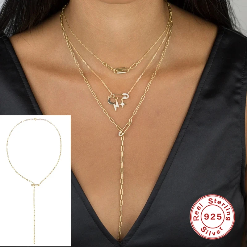 

Aide 925 Sterling Silver Personalized Paper Clip Tassel Woman Necklace For Valentine's Day Birthday Gift Necklaces Fine Jewelry