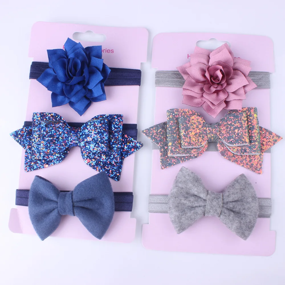 Dropshiping 3Pcs/Set Headwear Cute Infant Baby Girls Bow Headband Newborn Elastic Hairband Hair Photo Props Wholesale Gift